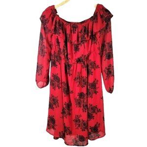 Torrid Floral Dress Red Black SZ 0 Large Off Shoulder Party Skater Cocktail NEW